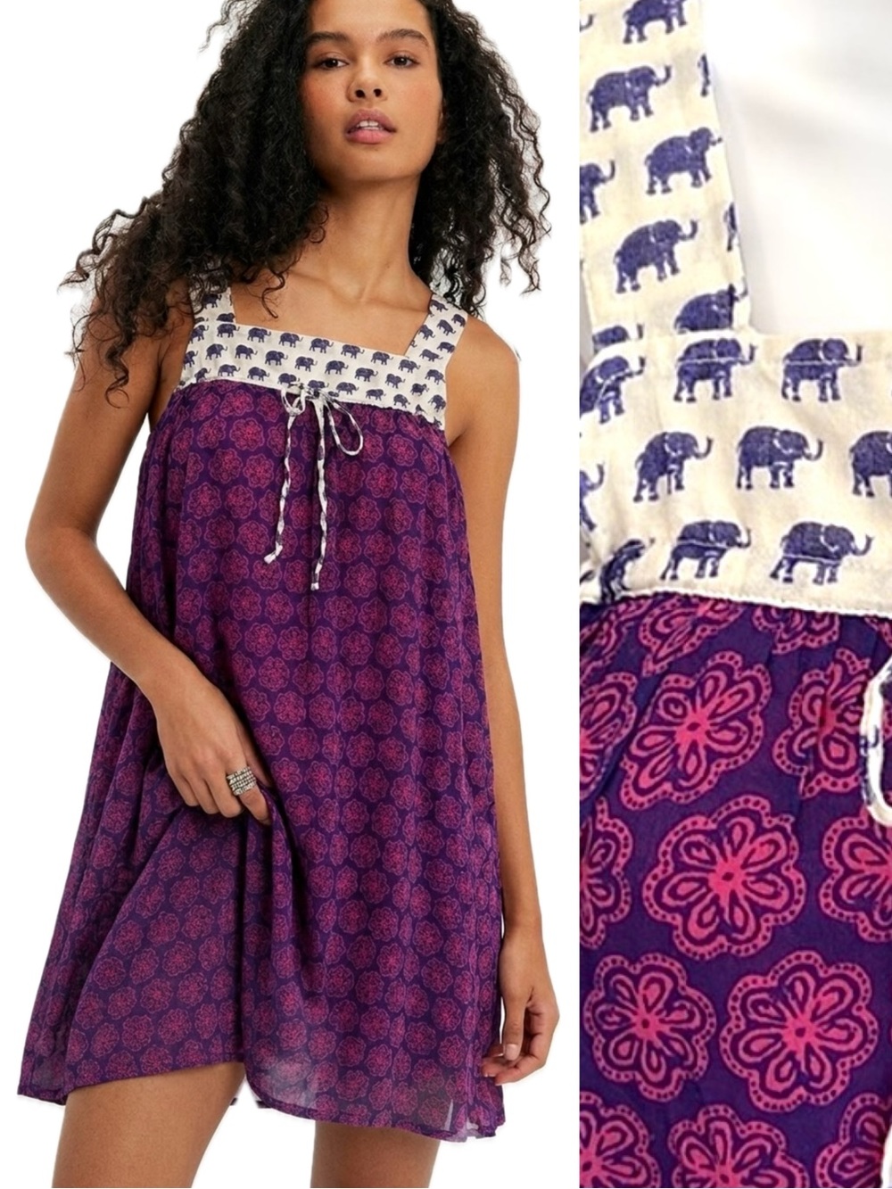 Anthropologie Hei Hei Babydoll Dress Size XS Elephant Mix Print A-Line Sundress